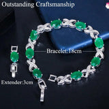Green Oval CZ Silver Bracelet Women Wedding Gift