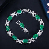 Green Oval CZ Silver Bracelet Women Wedding Gift