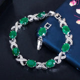 Green Oval CZ Silver Bracelet Women Wedding Gift
