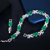 Green Oval CZ Silver Bracelet Women Wedding Gift