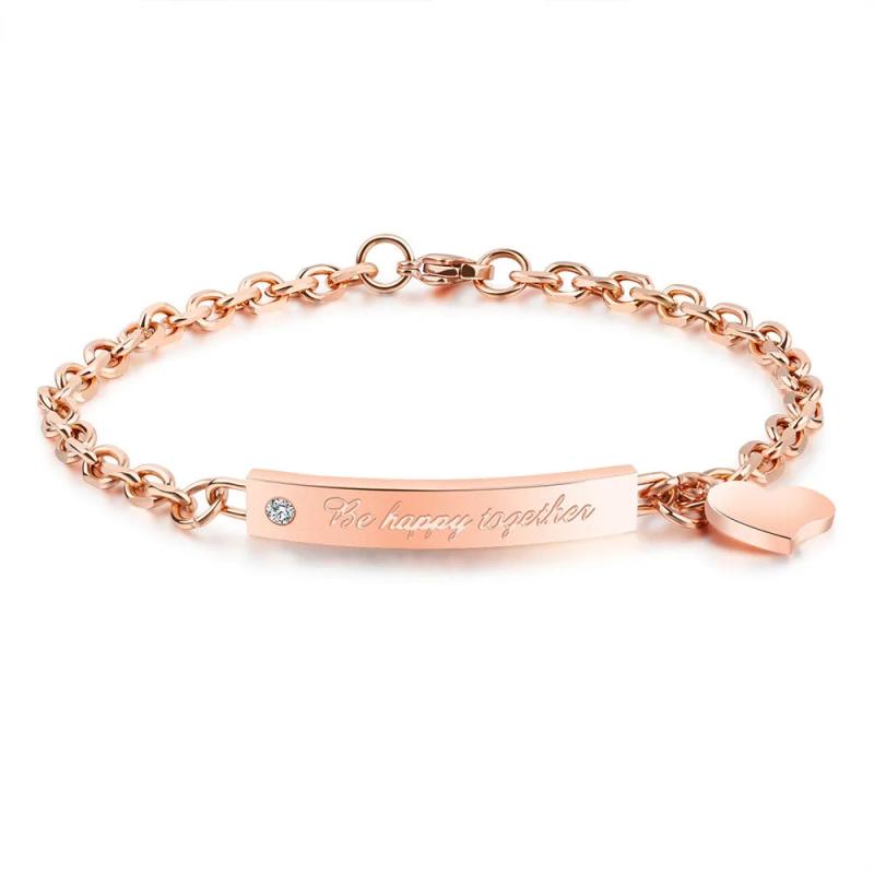 Romantic Titanium Steel Love Tag Bracelets Electroplated Rose Chain Bracelet