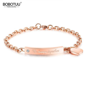 Romantic Titanium Steel Love Tag Bracelets Electroplated Rose Chain Bracelet