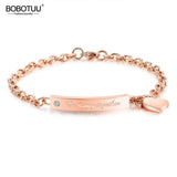 Romantic Titanium Steel Love Tag Bracelets Electroplated Rose Chain Bracelet