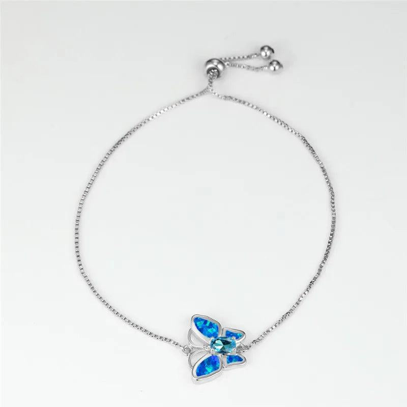 Multicolor Zircon Opal Butterfly Bracelet - Silver Chain Bracelet