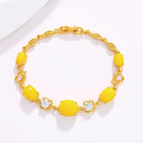 Yellow Oval Rhinestone Bracelets 24k Plated Jewelry