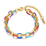 18k Plated Chain Bracelet with Colorful Glazed Charm