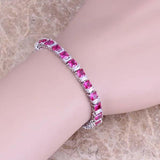 Red CZ Silver Plated Chain Bracelet 7 inch