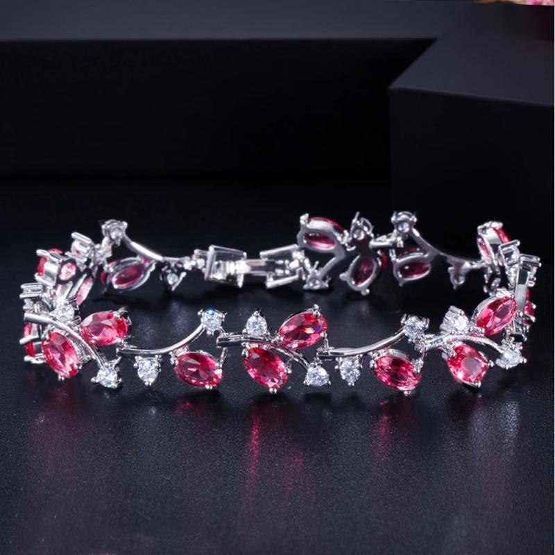 ThreeGraces Romantic Silver Leaf and Flower CZ Bridal Bracelet