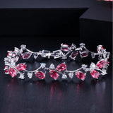 ThreeGraces Romantic Silver Leaf and Flower CZ Bridal Bracelet