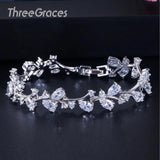 ThreeGraces Romantic Silver Leaf and Flower CZ Bridal Bracelet