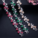 ThreeGraces Romantic Silver Leaf and Flower CZ Bridal Bracelet