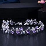 ThreeGraces Romantic Silver Leaf and Flower CZ Bridal Bracelet