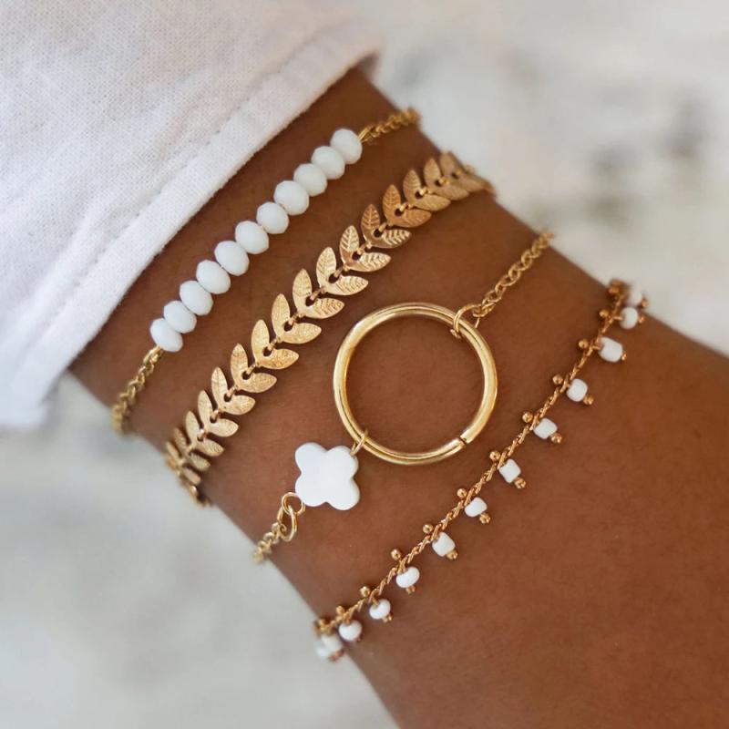 Boho Leaf Bracelet Set Beads Tassel Charm Party Wedding Jewelry