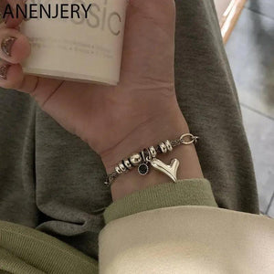 Women's Silver Heart Beads Bracelet Jewelry
