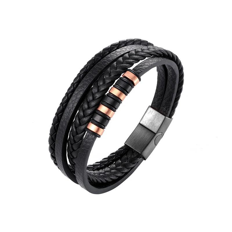 Men Punk Leather Bracelet Stainless Steel Bangles Hombre Pulseras