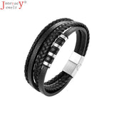 Men Punk Leather Bracelet Stainless Steel Bangles Hombre Pulseras