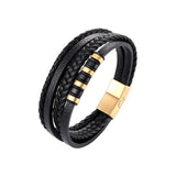 Men Punk Leather Bracelet Stainless Steel Bangles Hombre Pulseras