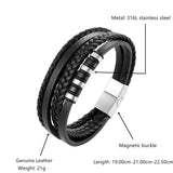 Men Punk Leather Bracelet Stainless Steel Bangles Hombre Pulseras