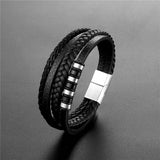 Men Punk Leather Bracelet Stainless Steel Bangles Hombre Pulseras
