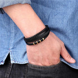 Men Punk Leather Bracelet Stainless Steel Bangles Hombre Pulseras