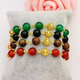 24K Agate Beads Bangle Bracelet for Women Wedding Jewelry
