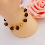 24K Agate Beads Bangle Bracelet for Women Wedding Jewelry