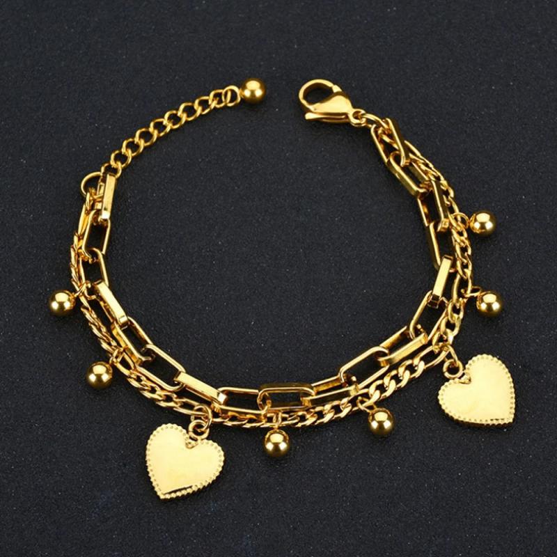 Double Layers Bracelet For Women 17.5 CM Beads Loving Heart Jewelry