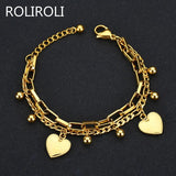 Double Layers Bracelet For Women 17.5 CM Beads Loving Heart Jewelry