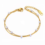 Bohemia Chain Link Stainless Steel Pearl Charm Bracelet