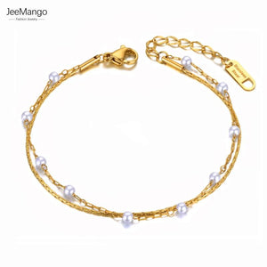 Bohemia Chain Link Stainless Steel Pearl Charm Bracelet