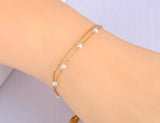Bohemia Chain Link Stainless Steel Pearl Charm Bracelet
