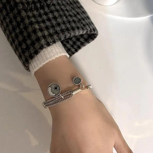 Vintage Thai Silver Round Star Bracelet for Women Men