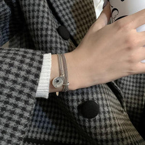 Vintage Thai Silver Round Star Bracelet for Women Men