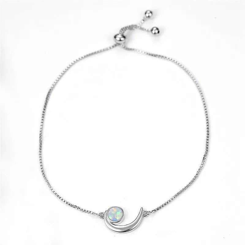 Opal Moon Bracelet Vintage Rose Silver Chain