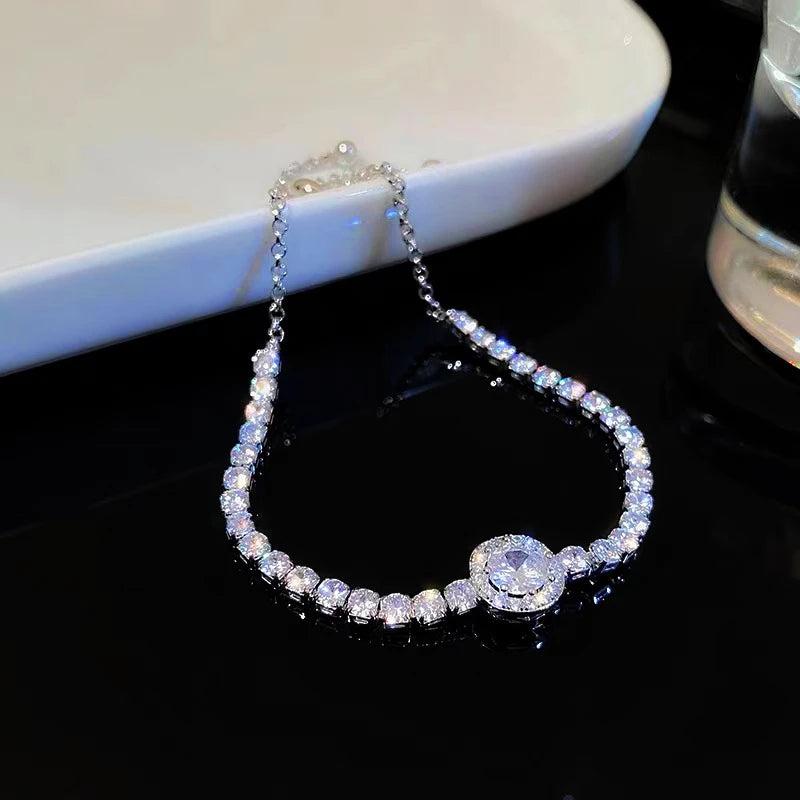 Silver Zircon Stone Chain Bangle for Women
