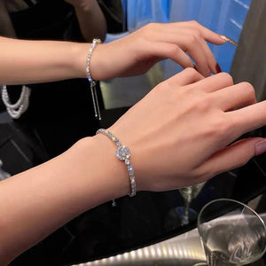 Silver Zircon Stone Chain Bangle for Women