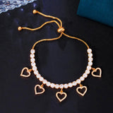 Pera Adjustable CZ Crystal Heart Charms Link Bracelet