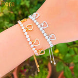 Pera Adjustable CZ Crystal Heart Charms Link Bracelet