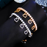 Pera Adjustable CZ Crystal Heart Charms Link Bracelet