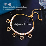 Pera Adjustable CZ Crystal Heart Charms Link Bracelet