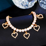 Pera Adjustable CZ Crystal Heart Charms Link Bracelet