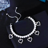 Pera Adjustable CZ Crystal Heart Charms Link Bracelet
