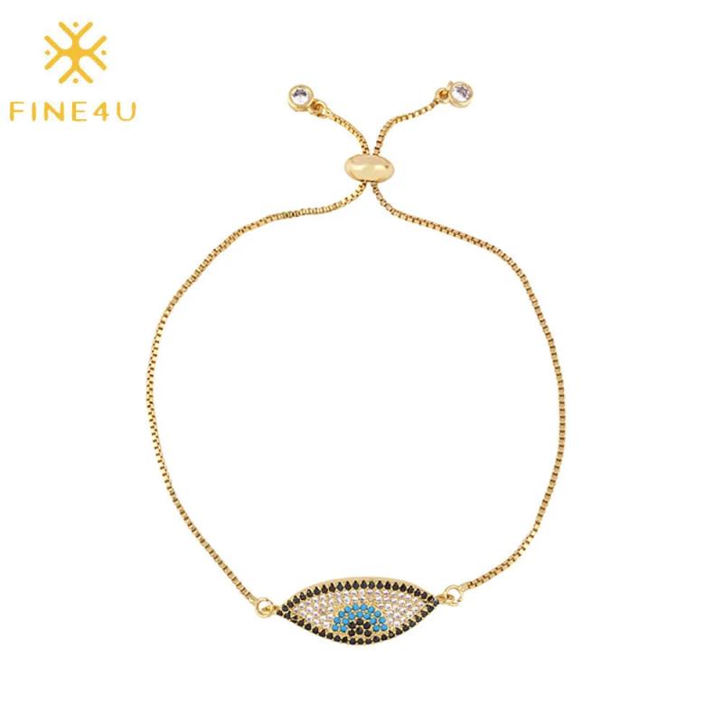 Eye Charm Bracelet CZ Adjustable Link Chain