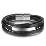 Stainless Steel Leather Bracelet Men Jewelry Punk Men Bracelet Charms