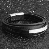 Stainless Steel Leather Bracelet Men Jewelry Punk Men Bracelet Charms