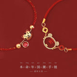 Tiger Goddess Fortune Red String Animal Bracelet with Zircon Copper Coin