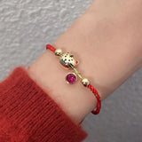 Tiger Goddess Fortune Red String Animal Bracelet with Zircon Copper Coin