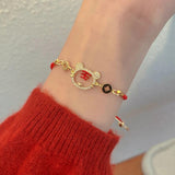 Tiger Goddess Fortune Red String Animal Bracelet with Zircon Copper Coin