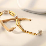 Stainless Steel Charm Pearl Chain Bracelet Punk Jewelry