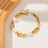 Stainless Steel Charm Pearl Chain Bracelet Punk Jewelry